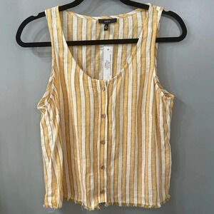 NWT Anthropologie DREW Linen Striped Tank Top Blouse Yellow and Cream Size Small